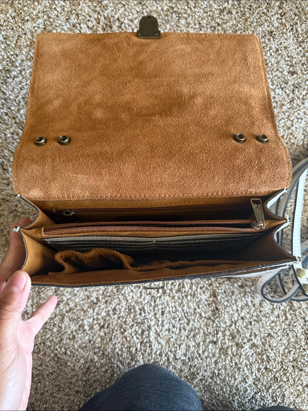 Patricia Nash Embossed Cream Leather Crossbody with Detachable Strap